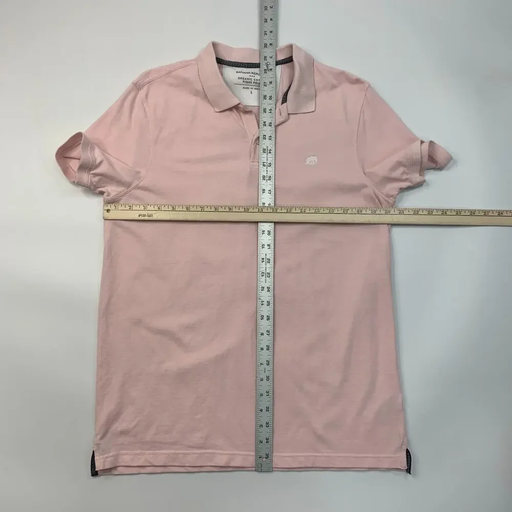 Banana Republic Shirt Mens L Large Pink Organic Cotton Pique Polo Collared Prep